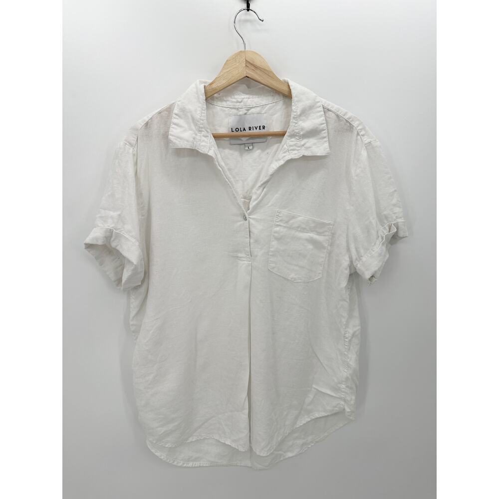 Lola River‎ Women Linen Blend Pullover Top Casual Basic Beach Shirt Size Large